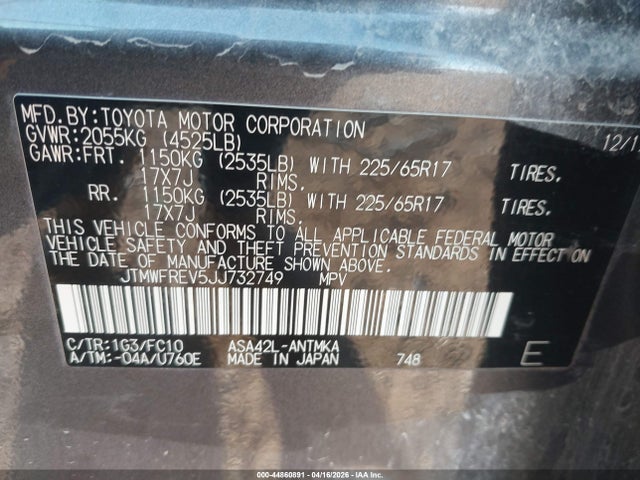 Aukcja sprzedaży 2018 Toyota Rav4 Xle, vin: JTMWFREV5JJ732749, numer aukcji: 44860891