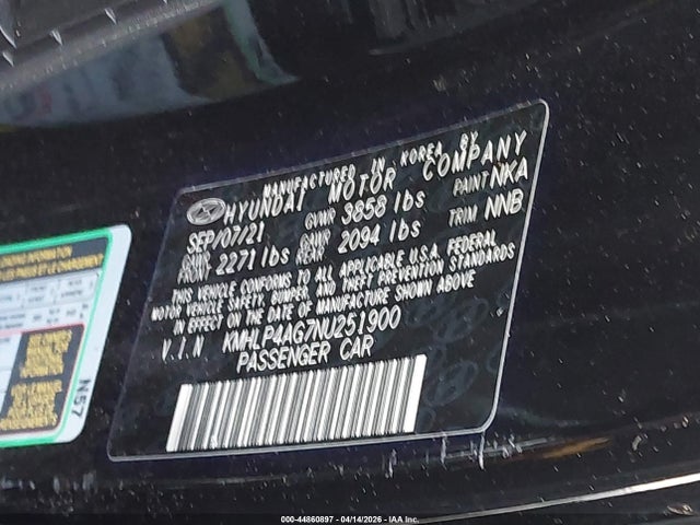 Продаж на аукціоні авто 2022 Hyundai Elantra Limited, vin: KMHLP4AG7NU251900, номер лоту: 44860897