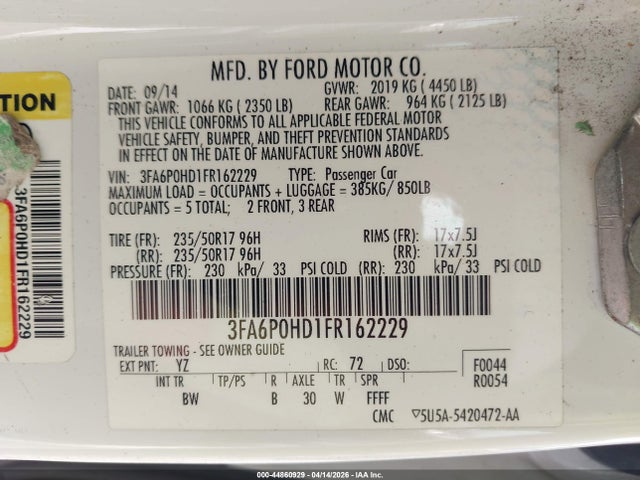 2015 FORD FUSION 3FA6P0HD1FR162229 Photo 8