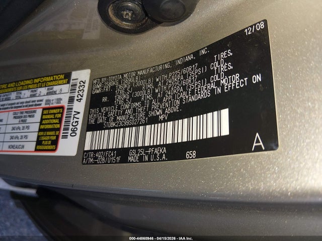 2009 TOYOTA SIENNA 5TDBK23C99S027261 Photo 8