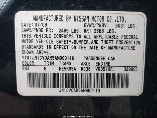 2010 Infiniti M35x მანქანა იყიდება აუქციონზე, vin: JN1CY0AR5AM960110, აუქციონის ნომერი: 44860948