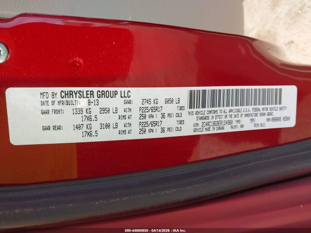 2014 Chrysler Town & Country Touring მანქანა იყიდება აუქციონზე, vin: 2C4RC1BG9ER124960, აუქციონის ნომერი: 44860950