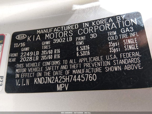 Продажа на аукционе авто 2017 Kia Soul, vin: KNDJN2A25H7445760, номер лота: 44860958
