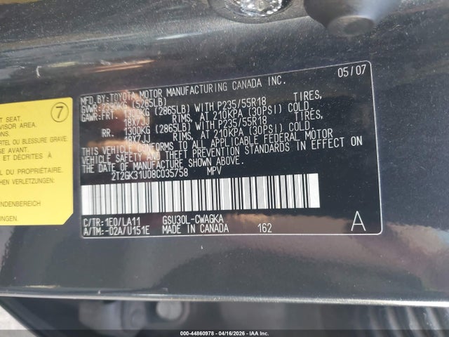 Aukcja sprzedaży 2008 Lexus Rx 350, vin: 2T2GK31U08C035758, numer aukcji: 44860978