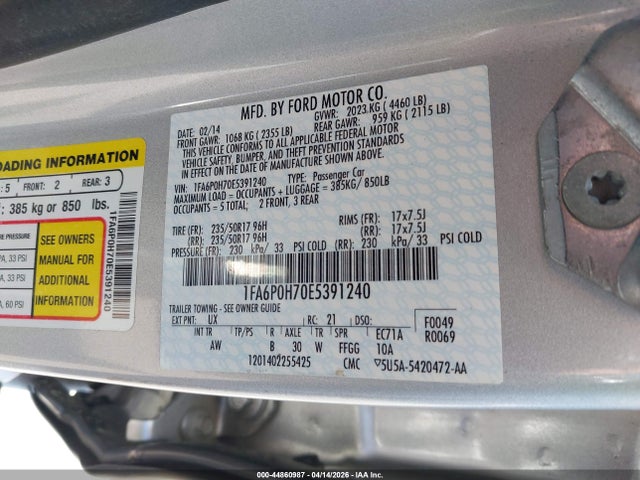 Продажа на аукционе авто 2014 Ford Fusion Se, vin: 1FA6P0H70E5391240, номер лота: 44860987