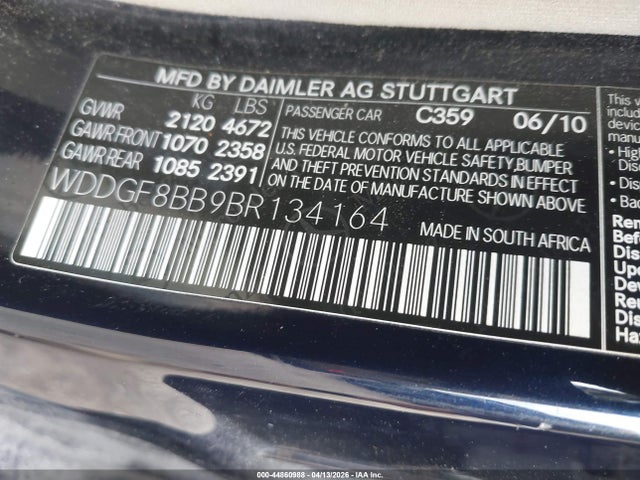 2011 MERCEDES-BENZ C 300 WDDGF8BB9BR134164 Photo 8