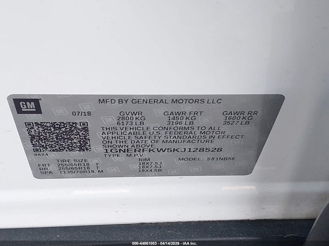 Auction sale of the 2019 Chevrolet Traverse Ls, vin: 1GNERFKW5KJ128528, lot number: 44861003