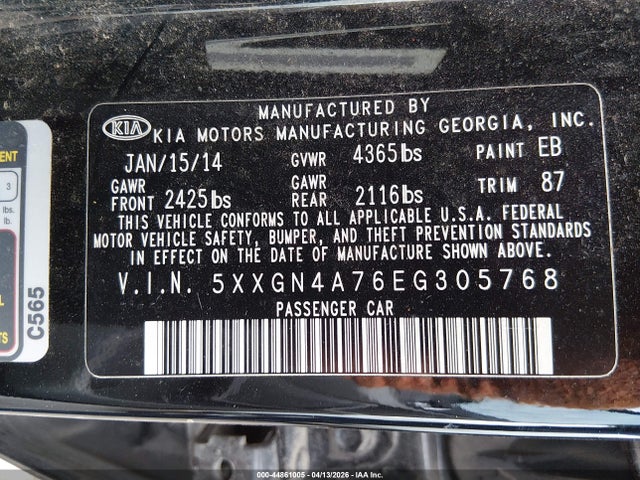 Aukcja sprzedaży 2014 Kia Optima Ex, vin: 5XXGN4A76EG305768, numer aukcji: 44861005