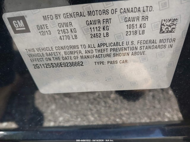 Aukcja sprzedaży 2014 Chevrolet Impala 2lt, vin: 2G1125S36E9236662, numer aukcji: 44861032
