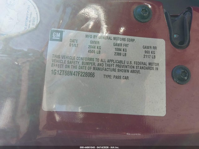 44861045 :رقم المزاد ، 1G1ZT68N47F228066 vin ، 2007 Chevrolet Malibu Maxx Lt مزاد بيع