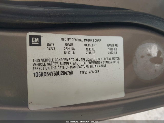 Продажа на аукционе авто 2003 Cadillac Deville Standard, vin: 1G6KD54Y63U204750, номер лота: 44861049