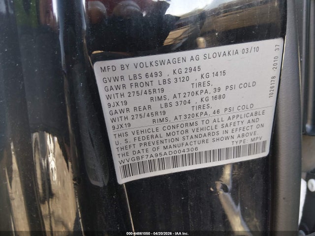 Продаж на аукціоні авто 2010 Volkswagen Touareg Vr6 Fsi, vin: WVGBF7A95AD004306, номер лоту: 44861050