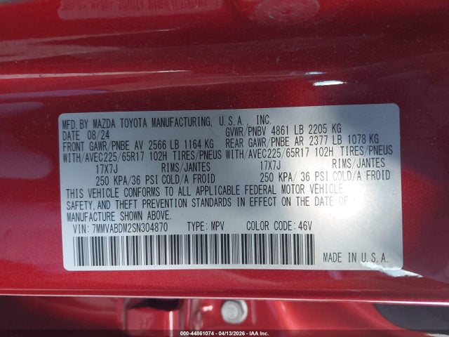 44861074 :رقم المزاد ، 7MMVABDM2SN304870 vin ، 2025 Mazda Cx-50 2.5 S Premium Package مزاد بيع