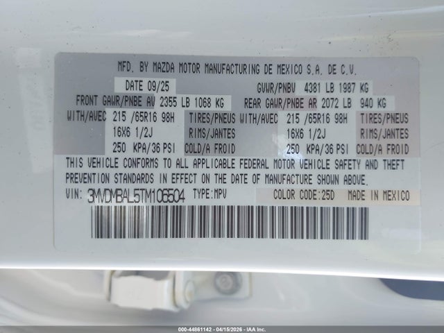 Auction sale of the 2026 Mazda Cx-30 2.5 S, vin: 3MVDMBAL5TM106504, lot number: 44861142