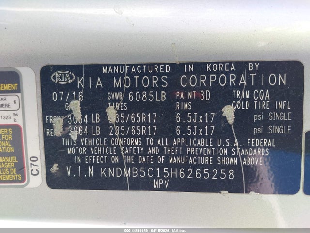 Aukcja sprzedaży 2017 Kia Sedona Lx, vin: KNDMB5C15H6265258, numer aukcji: 44861159