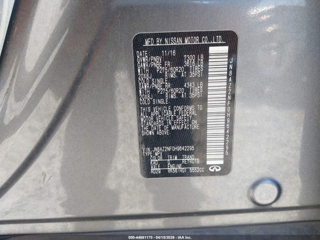 Продаж на аукціоні авто 2017 Infiniti Qx80, vin: JN8AZ2NF0H9642295, номер лоту: 44861170