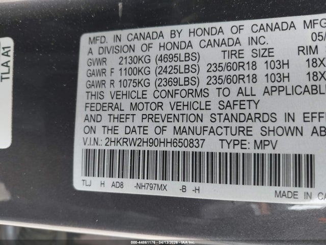 2HKRW2H90HH650837 Honda Cr-v Touring