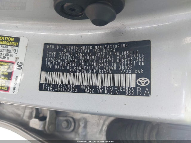 Продаж на аукціоні авто 2014 Toyota Corolla Le, vin: 5YFBURHE9EP084365, номер лоту: 44861184