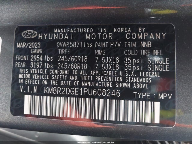 Продажа на аукционе авто 2023 Hyundai Palisade Sel, vin: KM8R2DGE1PU608246, номер лота: 44861197