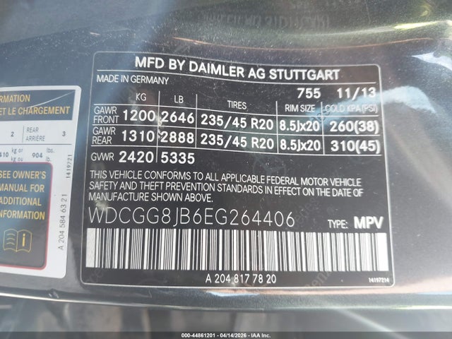 Aukcja sprzedaży 2014 Mercedes-benz Glk 350 4matic, vin: WDCGG8JB6EG264406, numer aukcji: 44861201