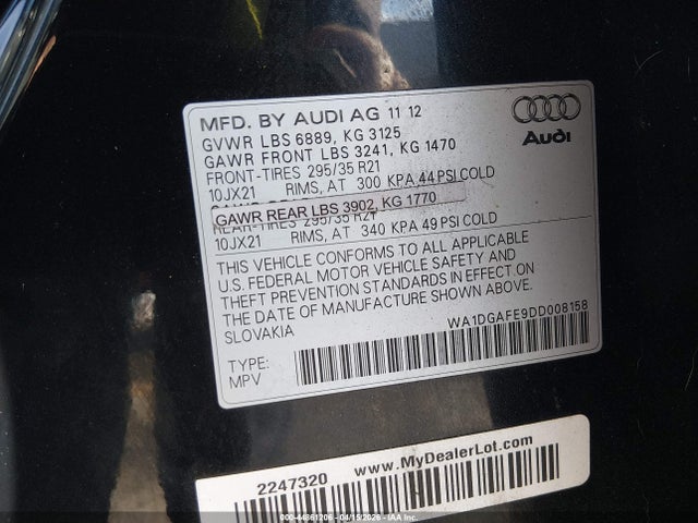 Продажа на аукционе авто 2013 Audi Q7 3.0t S Line Prestige, vin: WA1DGAFE9DD008158, номер лота: 44861206