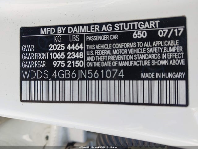 2018 Mercedes-benz Cla 250 4matic მანქანა იყიდება აუქციონზე, vin: WDDSJ4GB6JN561074, აუქციონის ნომერი: 44861224
