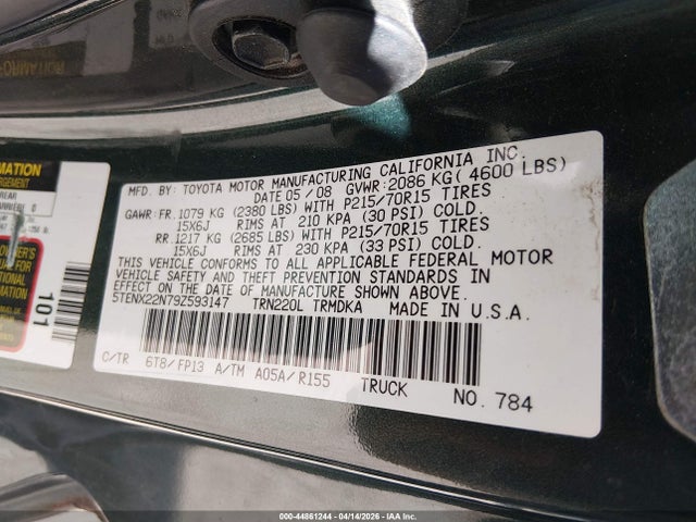 44861244 :رقم المزاد ، 5TENX22N79Z593147 vin ، 2009 Toyota Tacoma مزاد بيع