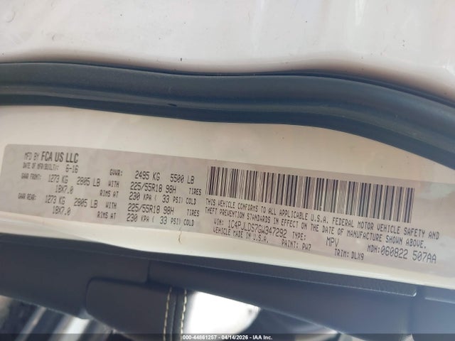 Продажа на аукционе авто 2016 Jeep Cherokee High Altitude, vin: 1C4PJLDS7GW347292, номер лота: 44861257