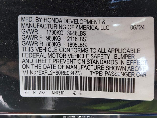 Aukcja sprzedaży 2024 Honda Civic Sport, vin: 19XFL2H80RE034273, numer aukcji: 44861313