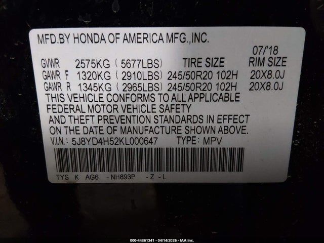 Продаж на аукціоні авто 2019 Acura Mdx Tech Pkg, vin: 5J8YD4H52KL000647, номер лоту: 44861341