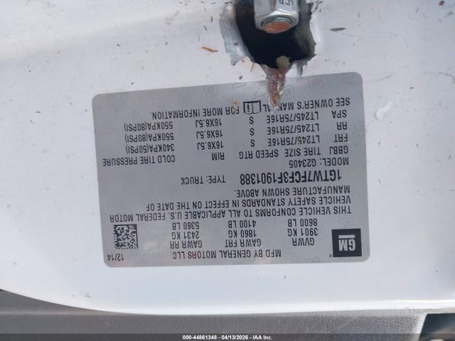 44861348 :رقم المزاد ، 1GTW7FCF3F1901388 vin ، 2015 Gmc Savana 2500 Work Van مزاد بيع