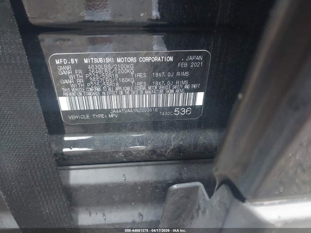 Продаж на аукціоні авто 2022 Mitsubishi Eclipse Cross Le S-awc, vin: JA4ATVAA1NZ003616, номер лоту: 44861375