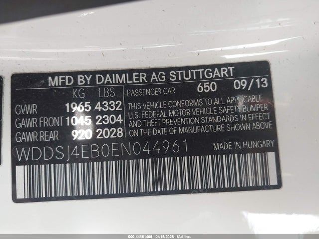44861409 :رقم المزاد ، WDDSJ4EB0EN044961 vin ، 2014 Mercedes-benz Cla 250 مزاد بيع