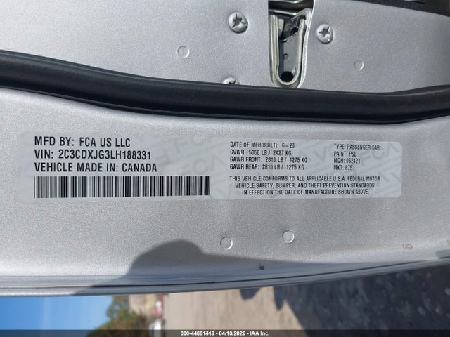 Aukcja sprzedaży 2020 Dodge Charger Sxt Awd, vin: 2C3CDXJG3LH188331, numer aukcji: 44861419