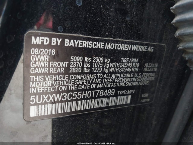 Продаж на аукціоні авто 2017 Bmw X4 Xdrive28i, vin: 5UXXW3C55H0T78489, номер лоту: 44861440