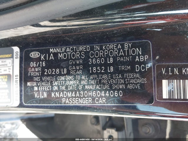 KNADM4A30H6044060 KIA RIO LX