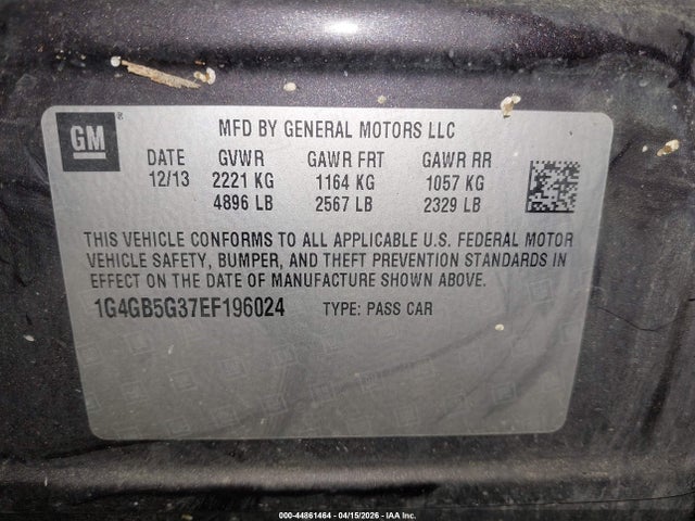 Aukcja sprzedaży 2014 Buick Lacrosse Leather Group, vin: 1G4GB5G37EF196024, numer aukcji: 44861464