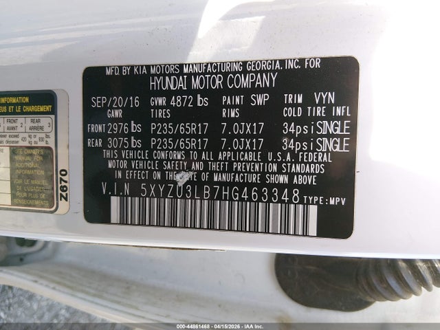 Продаж на аукціоні авто 2017 Hyundai Santa Fe Sport 2.4l, vin: 5XYZU3LB7HG463348, номер лоту: 44861468