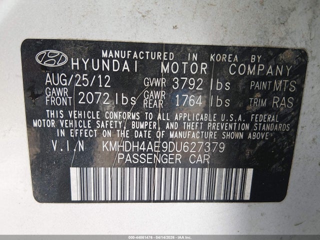 Aukcja sprzedaży 2013 Hyundai Elantra Limited, vin: KMHDH4AE9DU627379, numer aukcji: 44861476
