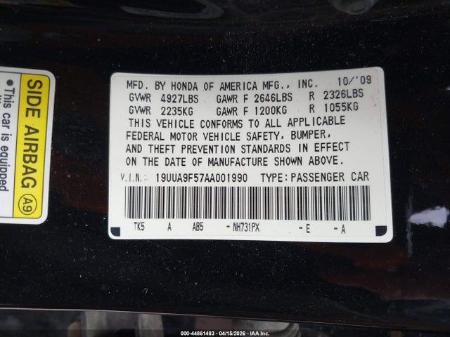 Aukcja sprzedaży 2010 Acura Tl 3.7, vin: 19UUA9F57AA001990, numer aukcji: 44861483