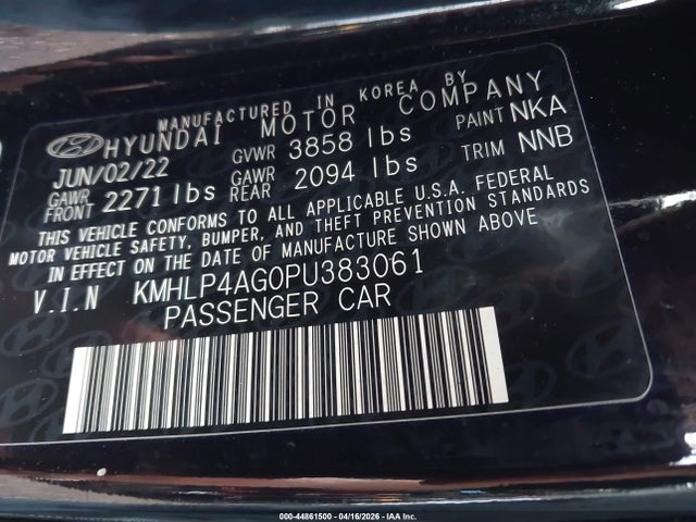 Aukcja sprzedaży 2023 Hyundai Elantra Limited, vin: KMHLP4AG0PU383061, numer aukcji: 44861500