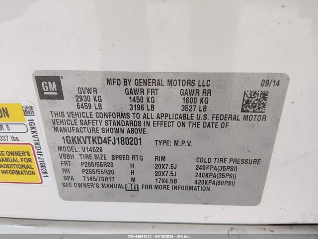 Продажа на аукционе авто 2015 Gmc Acadia Denali, vin: 1GKKVTKD4FJ180201, номер лота: 44861513