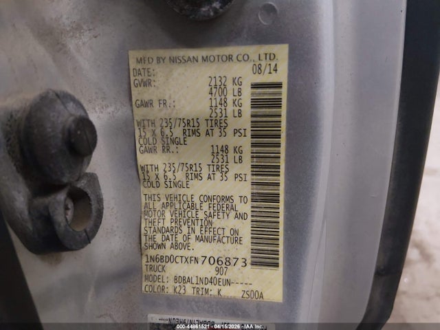 Aukcja sprzedaży 2015 Nissan Frontier S/sv-i4, vin: 1N6BD0CTXFN706873, numer aukcji: 44861521