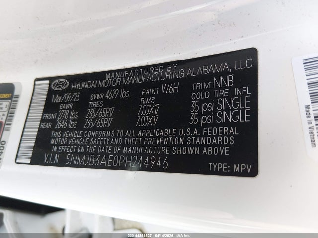 Продаж на аукціоні авто 2023 Hyundai Tucson Sel, vin: 5NMJB3AE0PH244946, номер лоту: 44861527