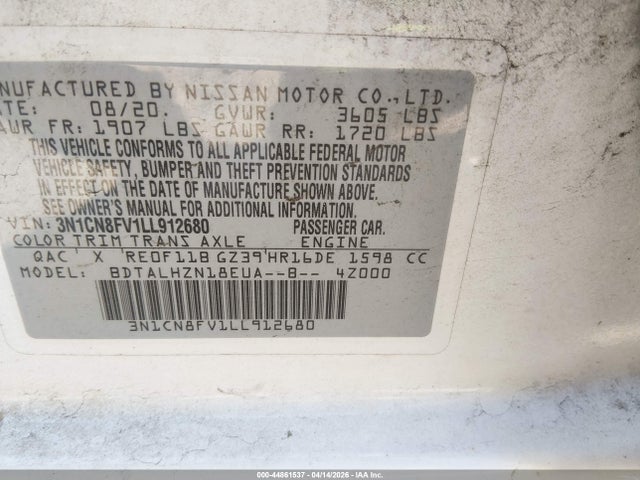 Aukcja sprzedaży 2020 Nissan Versa Sr Xtronic Cvt, vin: 3N1CN8FV1LL912680, numer aukcji: 44861537