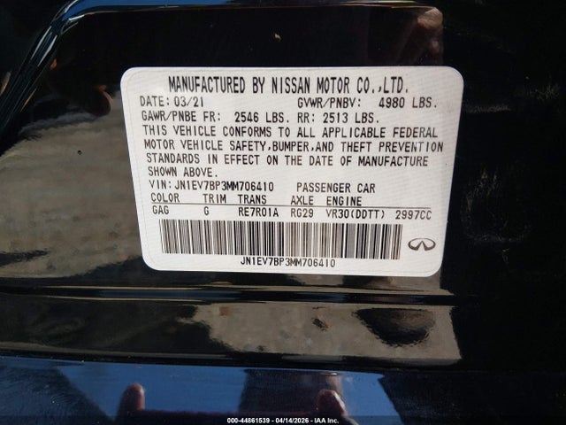 Продажа на аукционе авто 2021 Infiniti Q50 Luxe, vin: JN1EV7BP3MM706410, номер лота: 44861539