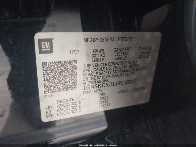 Aukcja sprzedaży 2018 Chevrolet Tahoe Premier, vin: 1GNSKCKJ1JR218317, numer aukcji: 44861541