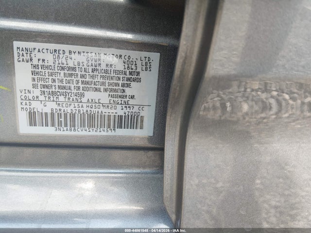 Продажа на аукционе авто 2025 Nissan Sentra Sv, vin: 3N1AB8CV4SY214599, номер лота: 44861548