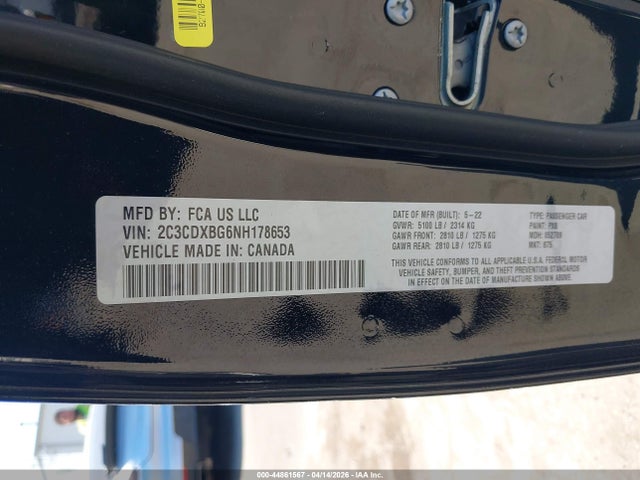 44861567 :رقم المزاد ، 2C3CDXBG6NH178653 vin ، 2022 Dodge Charger Sxt Rwd مزاد بيع