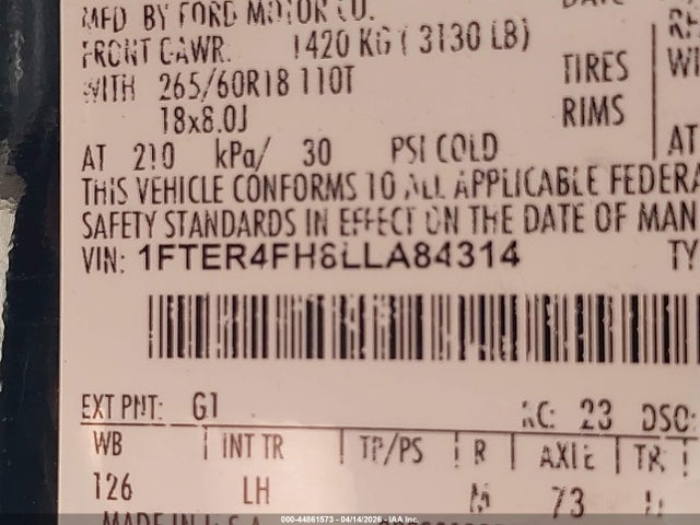 Ford Ranger Xlt 2020 1FTER4FH8LLA84314 Image 9